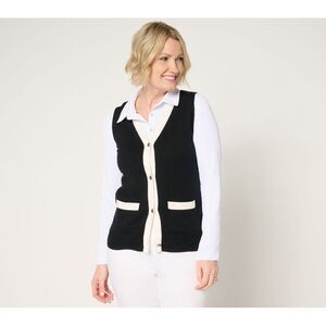 BEAUTIFUL by Lawrence Zarian Women's Top Plus Sz Sweater 2X Vest Black A684473